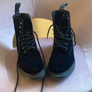 Dr. Martens Page boot in black velvet, US size 8, UK size 6, EU size 39.